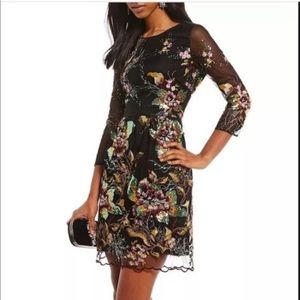 Badgley Mischka Embroidered black sheer dress